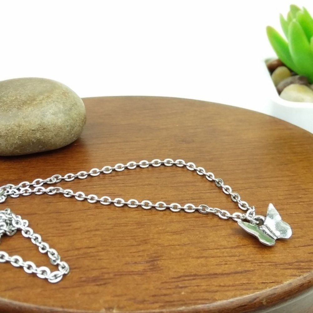 Butterfly Charm And Silver Tone Chain Necklace